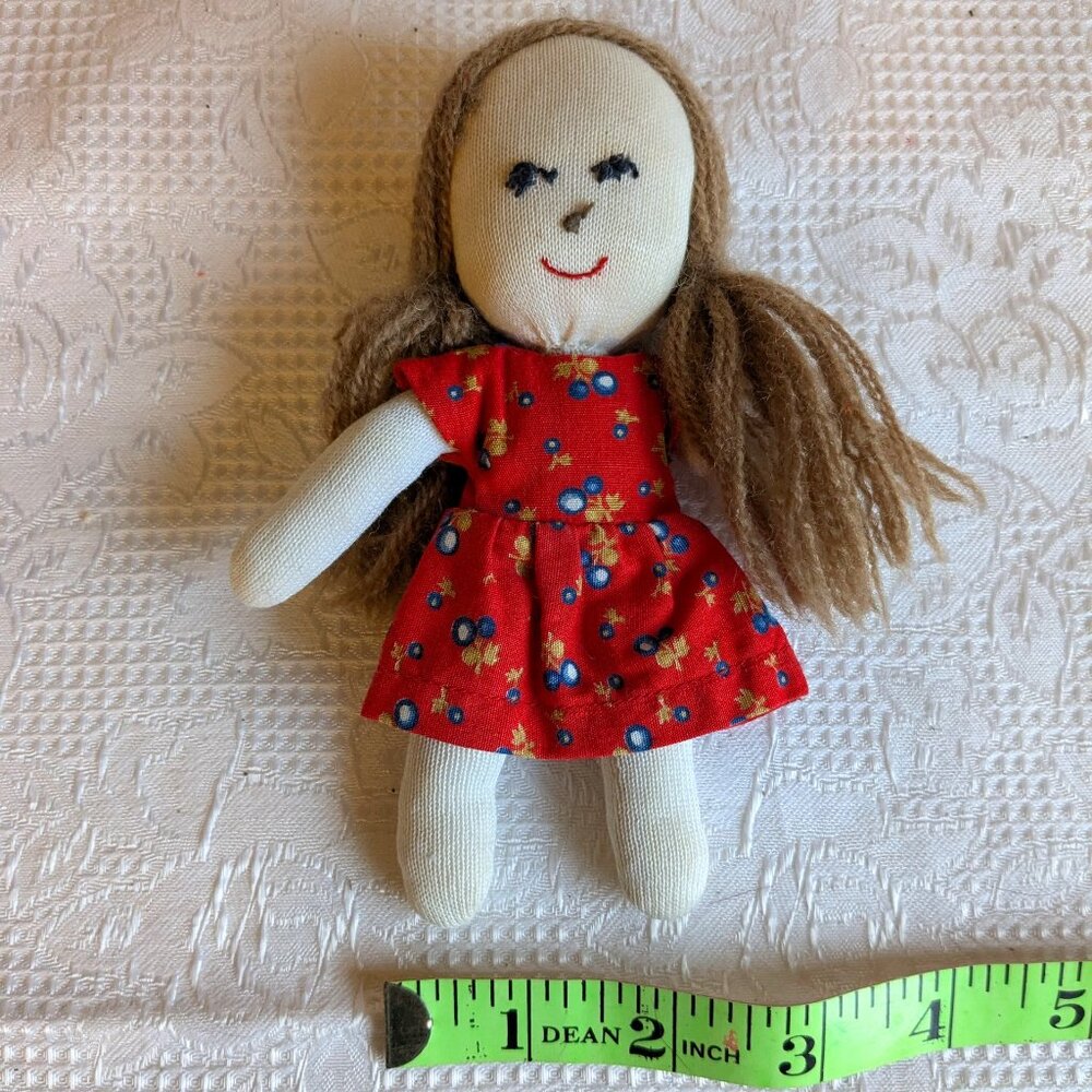 Handmade Little Soft Doll with Dress, Vintage Style Fabric Rag Doll, Handcrafted
